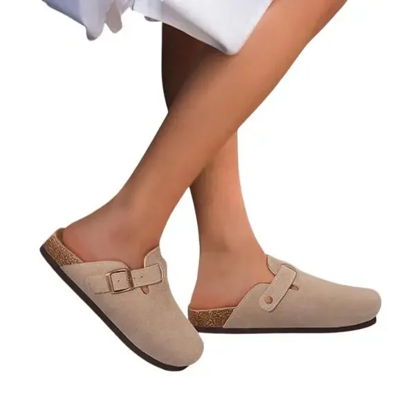 Odoly Womens Size 10 Brown Suede Clogs Sandals Closed Round Toe Slip On Shoes - Picture 2 of 8